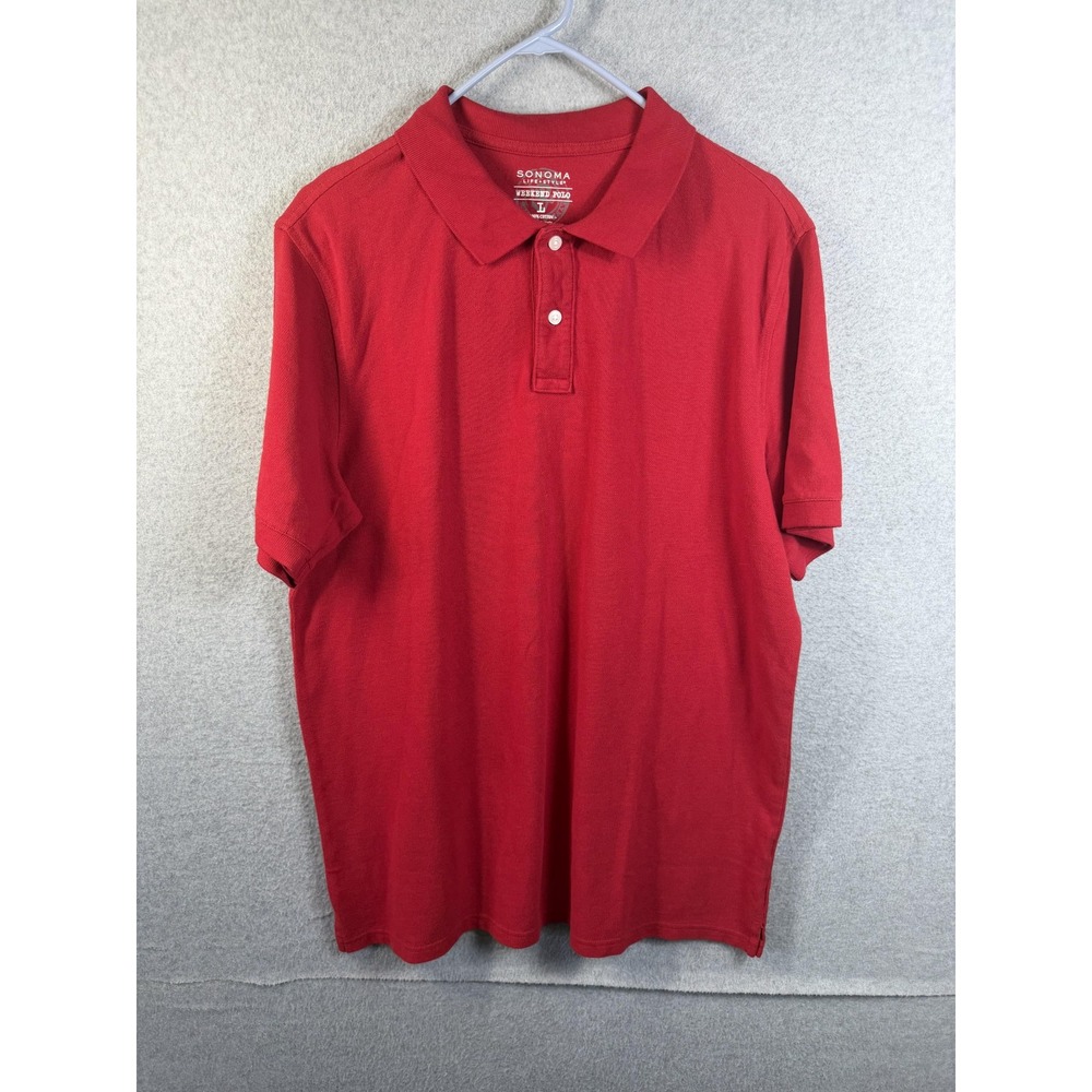 Sonoma Life+Style Polo Shirt Mens Large Red Weekend Cotton Short Sleeve Casual